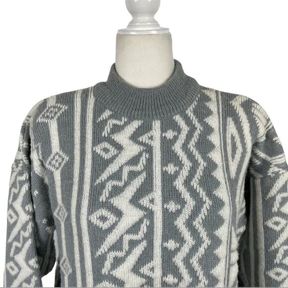 Kitty Hawk Retro Mix Print 80s Pullover Knit Sweater with Shoulder Pads Medium - Picture 5 of 13